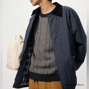 JW ANDERSON Navy Lightweight Shirt Jacket with Black Cord Collar